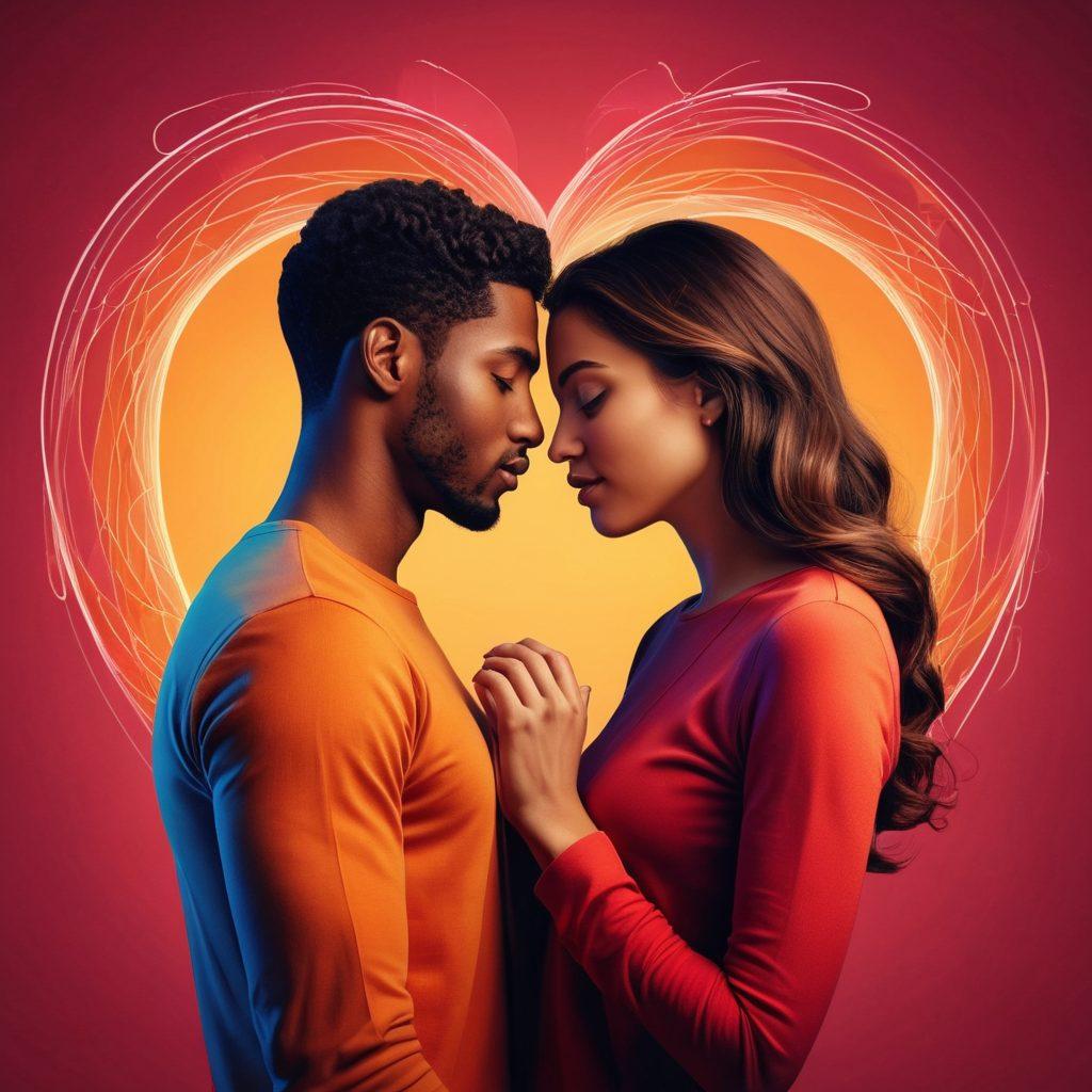 An abstract depiction of intertwined hearts and digital elements, symbolizing modern love and connection. Include warm tones to evoke affection, with subtle hints of social media icons blending into the background. Showcase diverse people engaging in playful and intimate moments, reflecting a contemporary hookup culture. The scene should feel vibrant and dynamic, illustrating the complexity of arousal and affection in today's society. vibrant colors. digital art.
